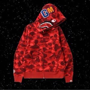 Bape Red Camo Shark Zip Hoodie